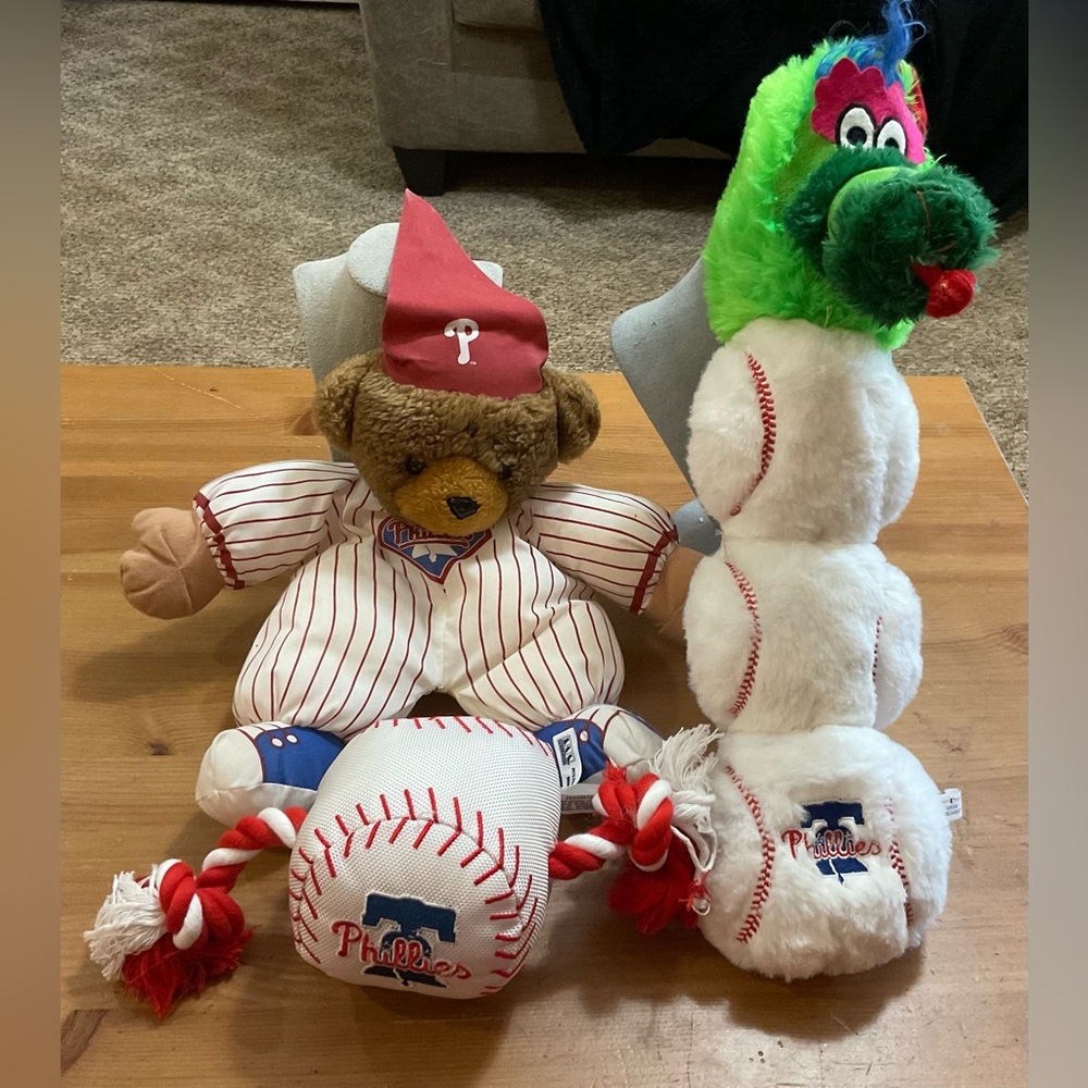 Pet first; Philadelphia Phillies stuffed three pack/set/bundle of dog pet toys.